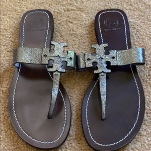 Tory Burch Pewter Slide Sandals